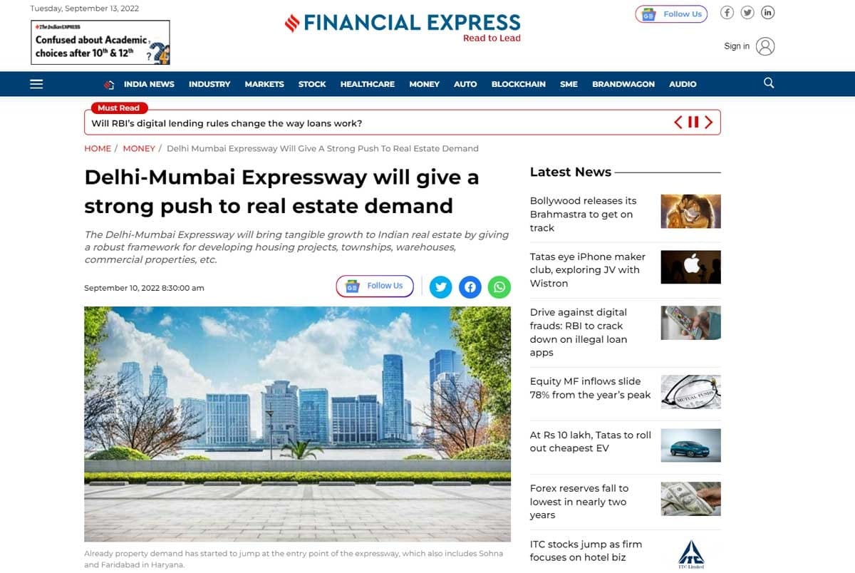 Delhi-Mumbai Expressway will give a strong push to real estate demand